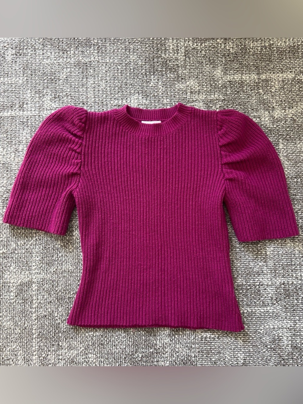 Lucy Paris Magenta Ribbed Puff Sleeve Top